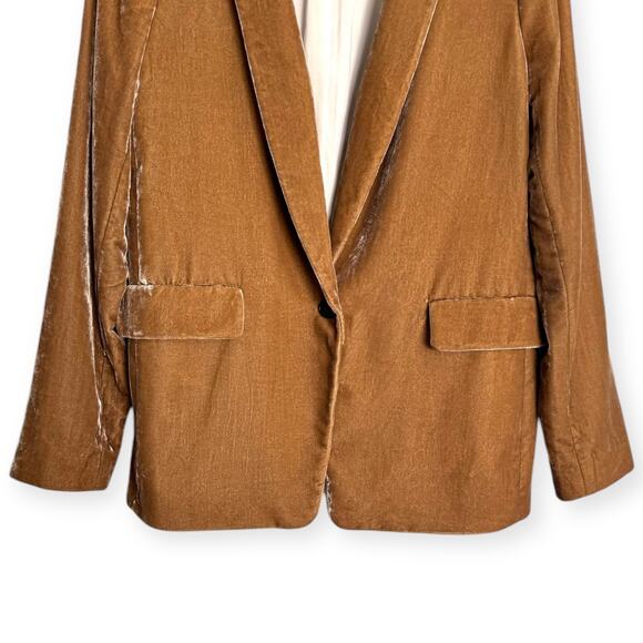 Banana Republic Mustard Yellow Velvet Velour One Button Blazer Women's Size 4 - Picture 4 of 10